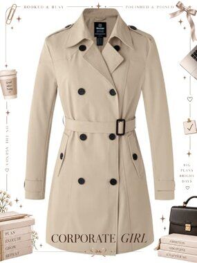 Women's Waterproof Trench Coat Classic Lapel Belted Outerwear